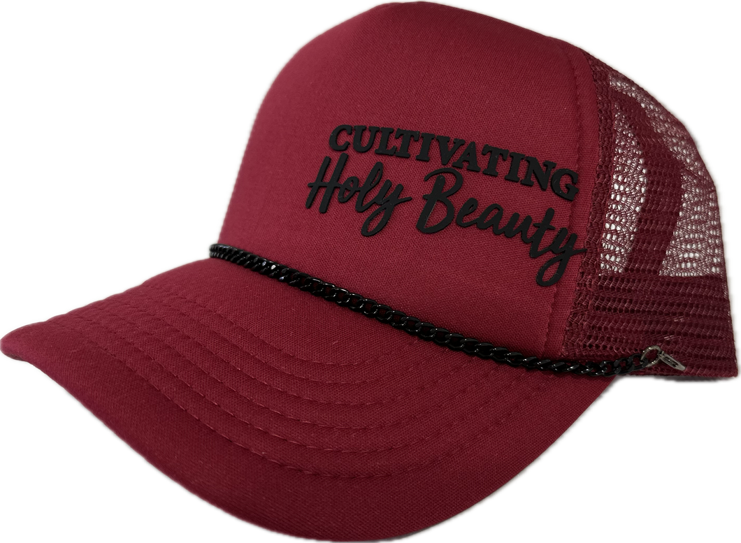 Burgundy Trucker Hat with ✨Bill Bling✨ and Black Logo